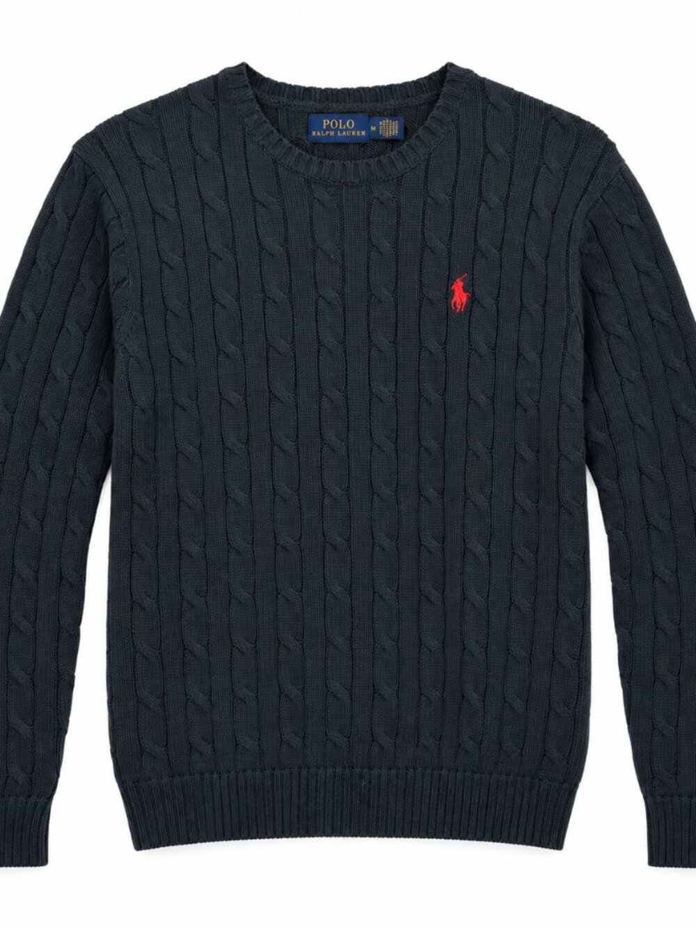Polo Ralph Lauren Cable Knit Cotton Sweater Dark Green Red Pony - Picture 8 of 10